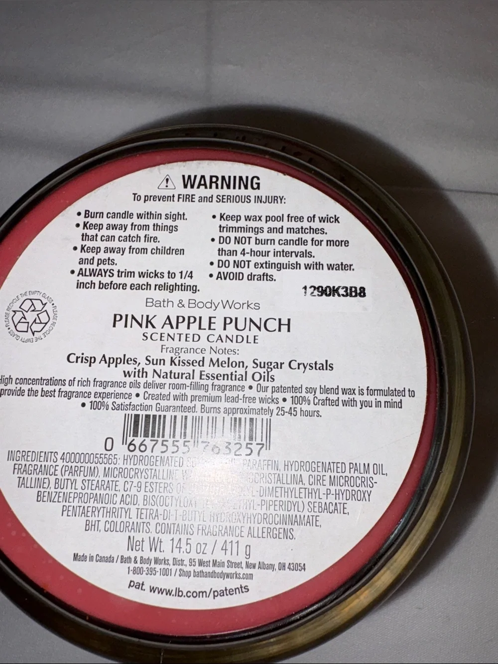Bath & Body Works White Barn candle 14.5 oz 3 wick new Pink Apple Punch